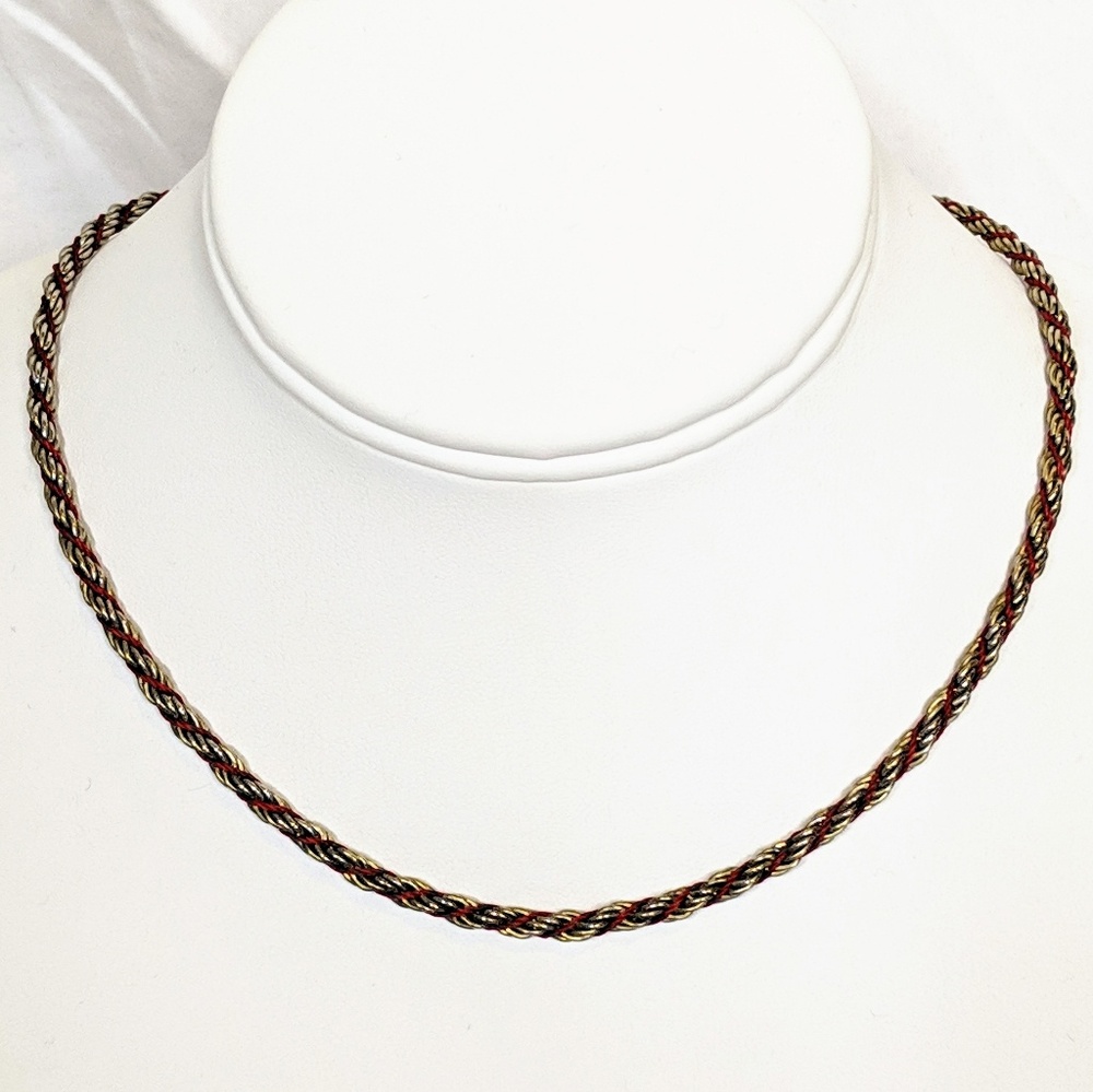 Vintage Rope Necklace Silver tone & Red Twist